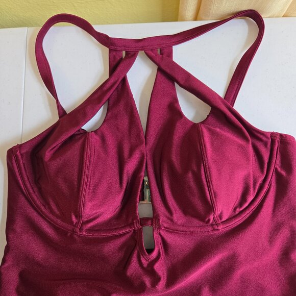 725-18 City Chic Merlot Cancun Underwire One-Piece Swimsuit Size S (16) - Picture 3 of 12
